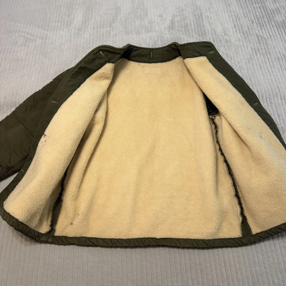 Vintage 1964 USAF Liner Jacket Men's Medium Green Wool Pile Coat Military 60s